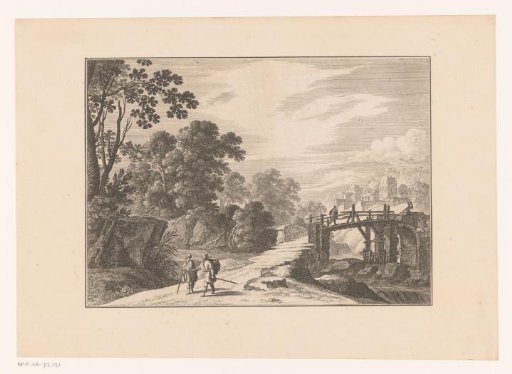 Landscape with figures by a bridge