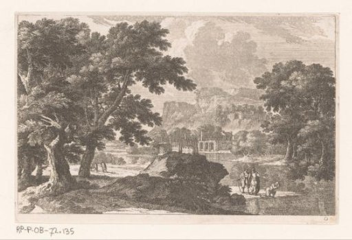 Landscape with three men by a river