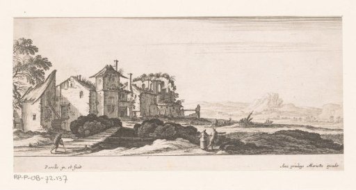 Landscape with houses and ruins