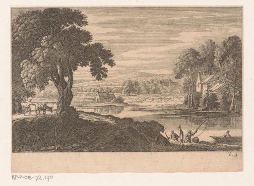 River landscape with men fishing