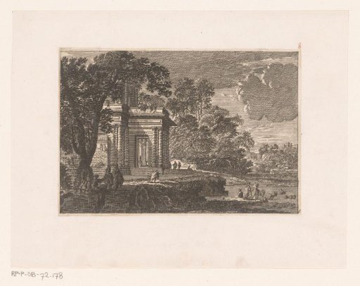 Landscape with an antique building on the left