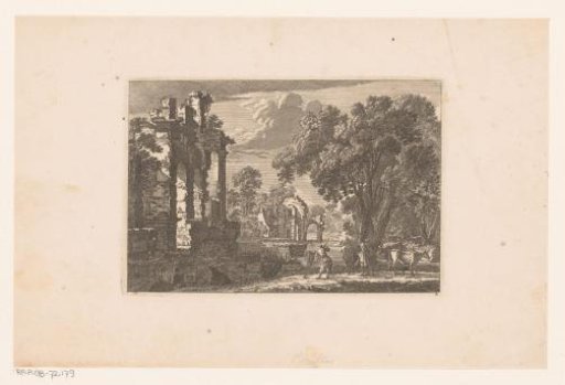 Forest landscape with ancient ruins