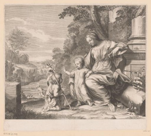 Mary at a ruin with the Christ Child blessing the kneeling John the Baptist