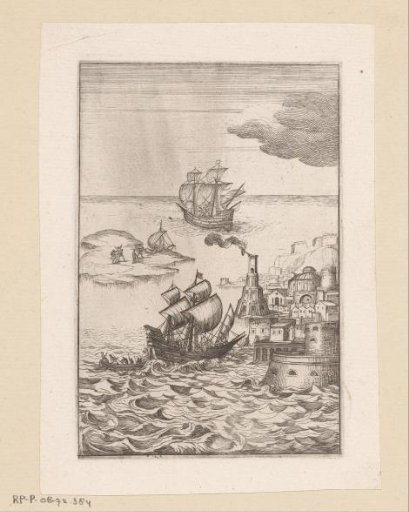 Seaview with an Island, Ships and a City