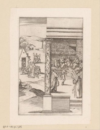 Temple Square with Men, a Fight in Front of an Inn on the Left