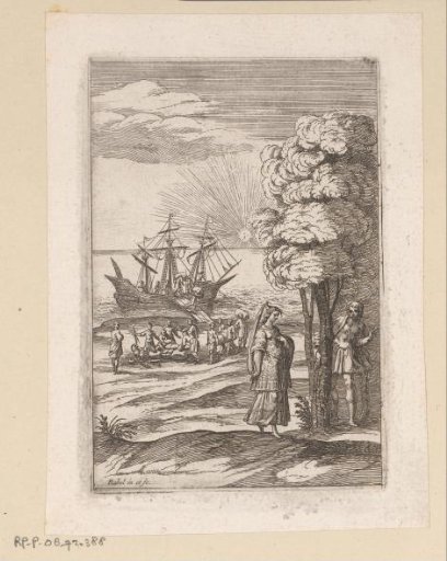 Seascape with men unloading a ship