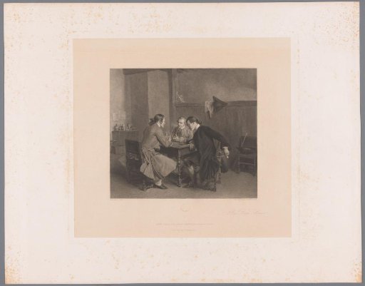 Interior with three smoking men at a table