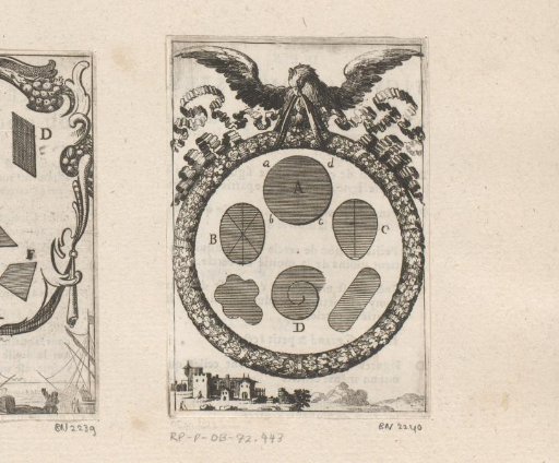Figures with curved lines, carried by a bird