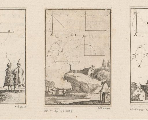 Construction of a perpendicular line, with a view of a house on a hill below