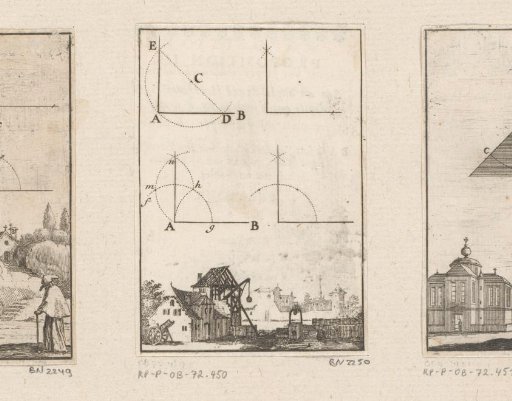 Construction of a perpendicular line, with a village view below