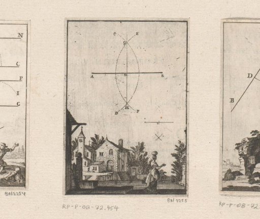 Dividing a straight given line, with a village view below