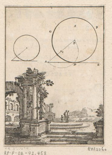 Drawing a straight line from a given point, with a ruin below