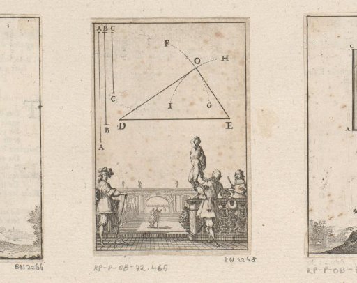 Triangle with men on the terrace of an architectural garden
