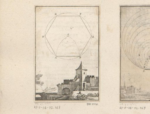 Regular hexagon with a church