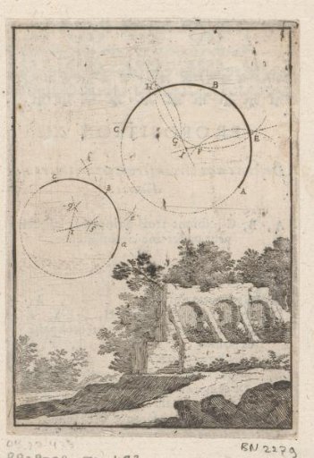 Two circles with a ruin below