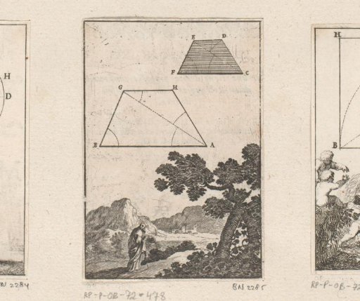Construction of a rectangle with a traveler in a landscape below
