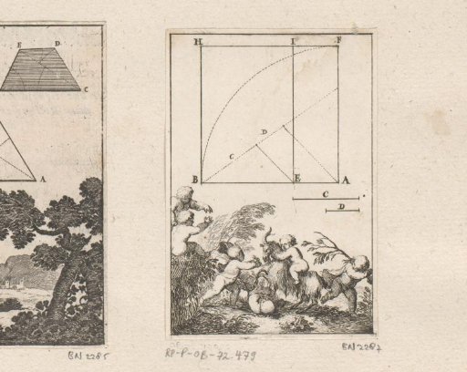 Construction of a square with putti with a goat below