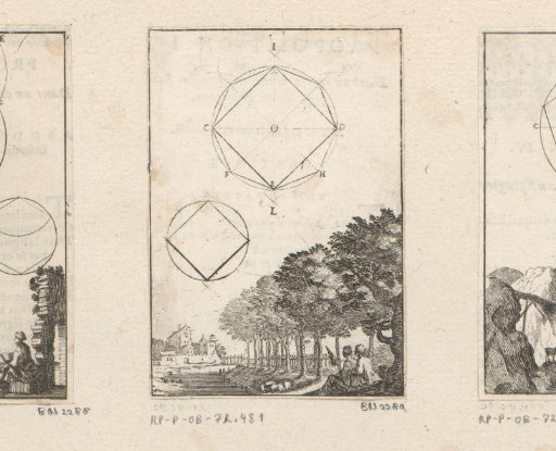 Construction of squares in circles with a row of trees below