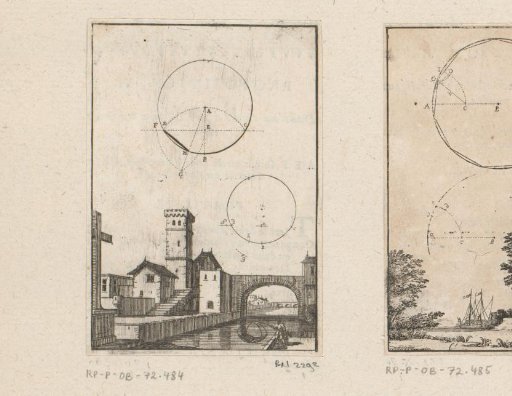 Construction of a nonagon in a circle with a view of a city below