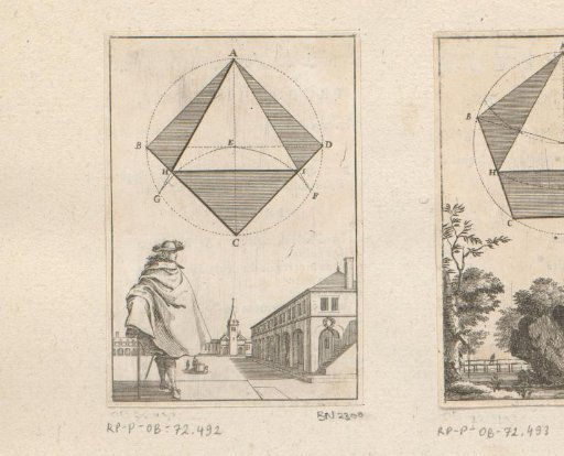 Construction of an isosceles triangle in a square with a man on a square below