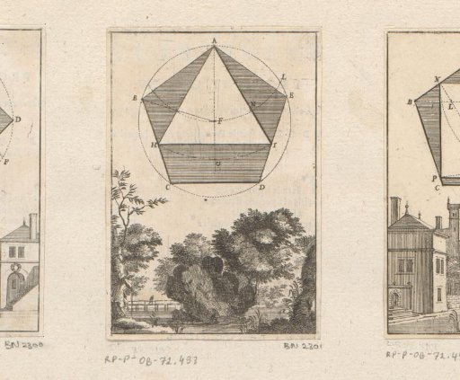 Construction of a triangle in a pentagon with a forest landscape below