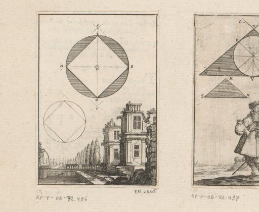 Square around a circle with a ruin of a palace below
