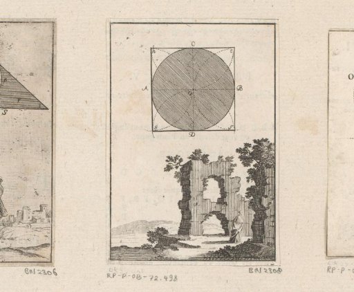 Square around a circle with ruins below