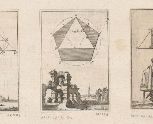Pentagon around an isosceles triangle with ruins at the bottom
