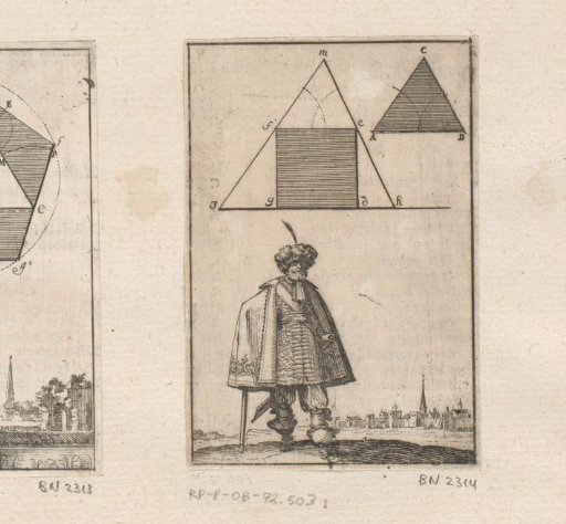 Triangle around a square with a standing man at the bottom