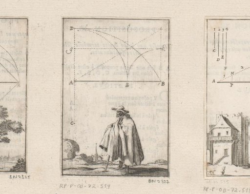 Division of a straight line with a man with a staff at the bottom