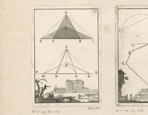 Raising of a triangle with a view of a palace at the bottom
