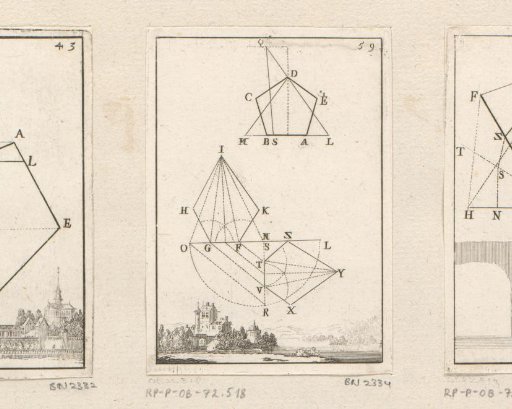 Pentagon reduced to a triangle with a view of a fortification at the bottom