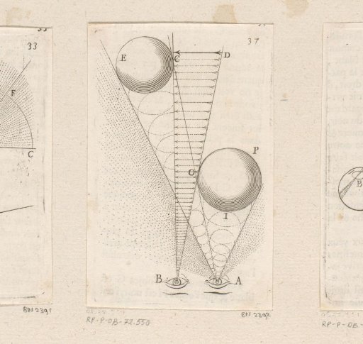 Two eyes looking at two balls and an arrow