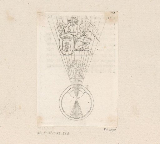Representation on the retina of an angel leaning on a coat of arms