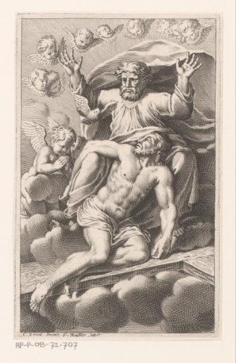 The Trinity on clouds surrounded by cherubs