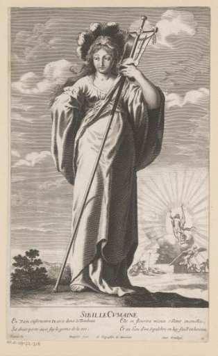 Sibyl of Cumae, with the Resurrection of Christ in the background