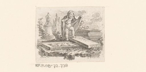 Child with veil at an open grave