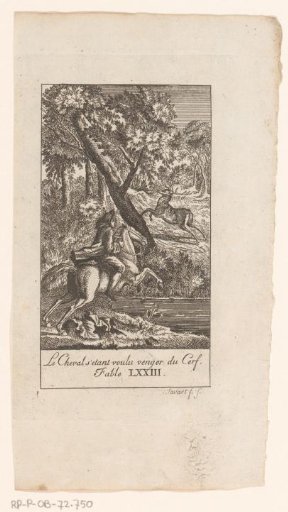 Forest landscape with a horse chasing a deer