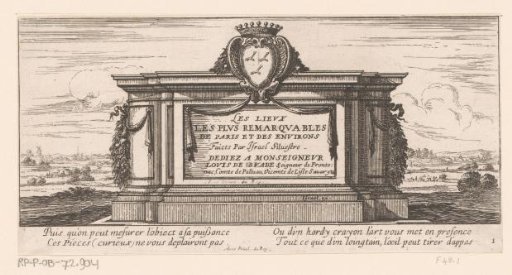 Title page print with a pedestal in a landscape