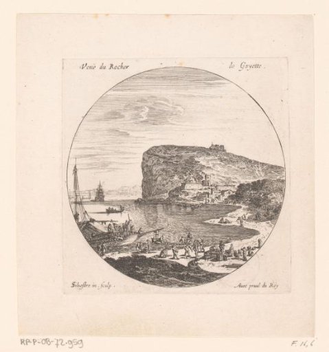 View of a harbour with a rock formation in the background