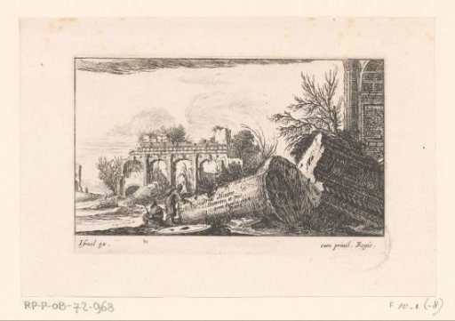 Landscape with two men near classical ruins