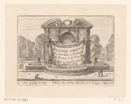 Title Print with a View of a Fountain with Drapery
