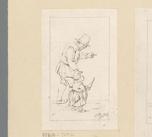 Standing man with child and hoop