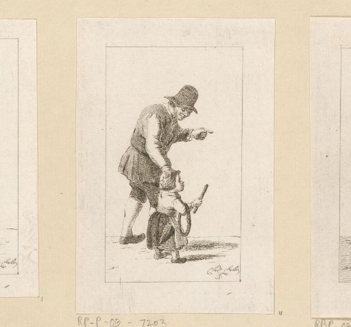 Standing man with child and hoop