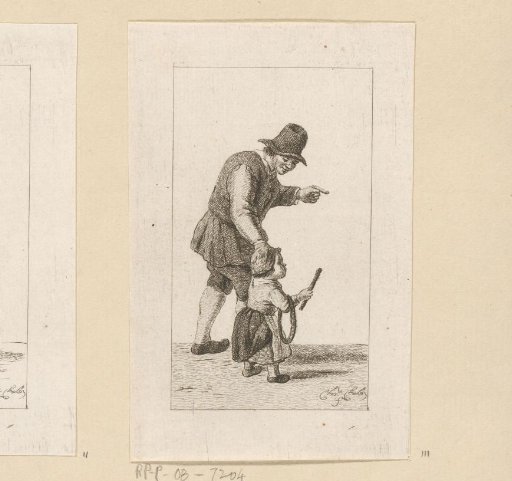 Standing man with child and hoop