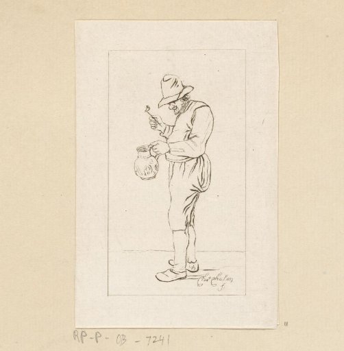 Standing man with pipe and jug