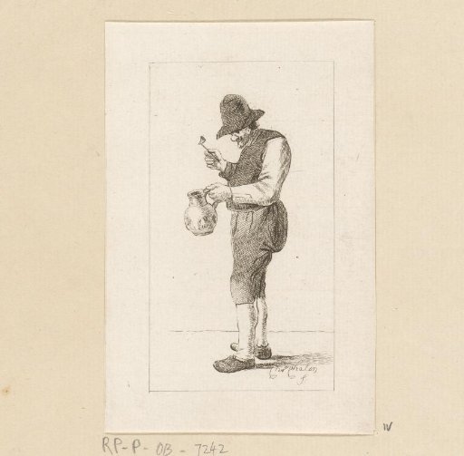 Standing man with pipe and jug