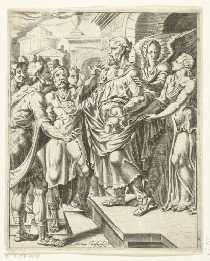 Two angels draw Lot into the house