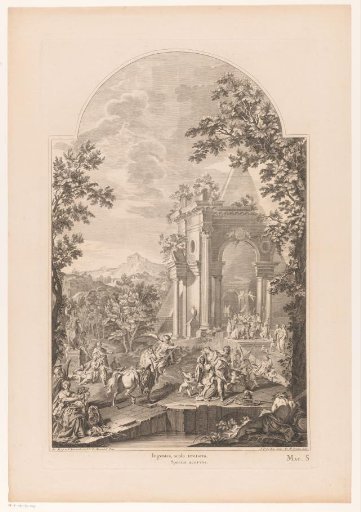 Figures around an allegorical monument to Sidney Godolphin, 1st Earl of Godolphin
