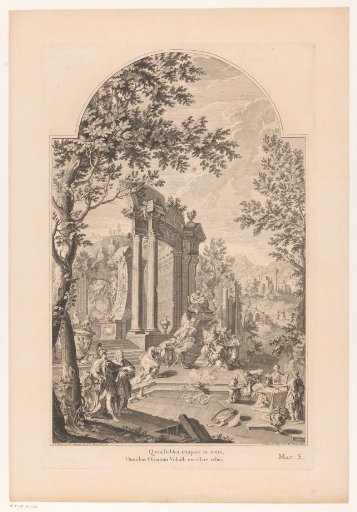 Figures around an allegorical monument to Charles Sackville, 6th Earl of Dorset